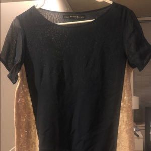 ALL SAINTS BLOUSE sheer navy and nude sequins